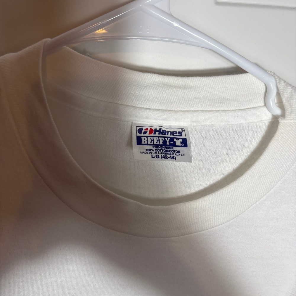Vintage Hanes Beefy-T White Long Sleeve Sequin Heart Floral Shirt Large L - Picture 2 of 8